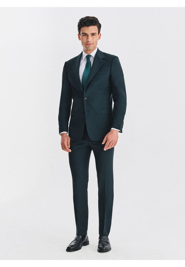 Pako Lorente - PAKO LORENTE - Wełniany zielony garnitur męski. Kolor: zielony. Materiał: wełna
