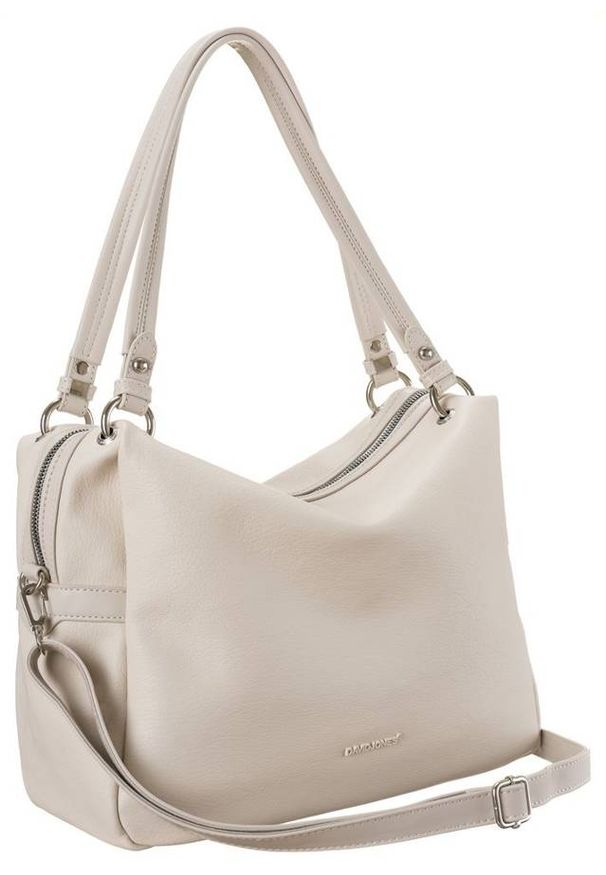 DAVID JONES - Shopper bag ecru David Jones CM6007 CREAMY WHITE. Materiał: skórzane. Styl: elegancki