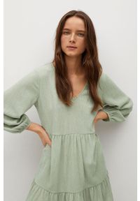 mango - Mango - Sukienka PATI. Kolor: zielony. Materiał: tkanina. Długość rękawa: długi rękaw. Typ sukienki: rozkloszowane #2