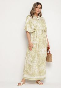 Born2be - Zielona Sukienka Typu Oversize z Wiskozą w Abstrakcyjny Wzór Lunalessa. Okazja: na co dzień. Kolor: zielony. Materiał: wiskoza. Typ sukienki: oversize. Styl: klasyczny, elegancki, casual
