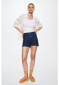 mango - Mango szorty jeansowe Clea damskie kolor turkusowy gładkie high waist. Okazja: na co dzień. Stan: podwyższony. Kolor: turkusowy. Materiał: jeans. Wzór: gładki. Styl: casual #8