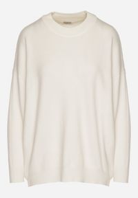 Born2be - Biały Gładki Sweter z Rękawami Typu Nietoperz Ralanevia. Okazja: do pracy, na co dzień. Kolor: biały. Wzór: gładki. Styl: casual #7