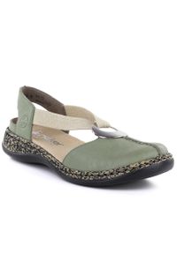 Skórzane sandały damakie zabudowane zielone Rieker 46461-52. Kolor: zielony. Materiał: skóra #1