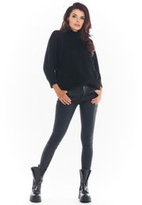 Awama - Czarny Kimonowy Sweter z Półgolfem. Kolor: czarny. Materiał: poliester, poliamid #1
