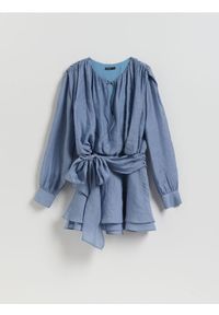 Reserved - Sukienka mini - granatowy. Kolor: niebieski. Materiał: tkanina. Wzór: gładki. Styl: klasyczny. Długość: mini