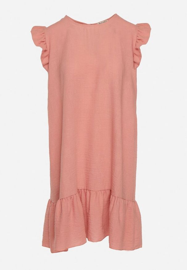 Born2be - Różowa Rozkloszowana Sukienka z Falbanką na Dole i przy Rękawach Biojara. Okazja: na co dzień. Typ kołnierza: kołnierz z falbankami. Kolor: różowy. Długość rękawa: krótki rękaw. Typ sukienki: proste. Styl: casual