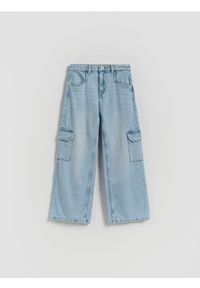 Reserved - Jeansy wide leg z kieszeniami cargo - niebieski. Kolor: niebieski