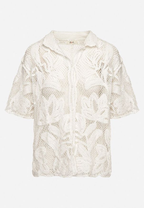 Born2be - Biała Szydełkowa Bluzka z Krótkim Rękawem Anasosine. Kolor: biały. Materiał: tkanina. Długość rękawa: krótki rękaw. Długość: krótkie. Styl: klasyczny