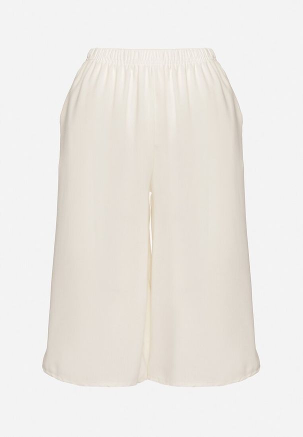 Born2be - Jasnobeżowe Szerokie Spodnie z Gumką w Pasie 3/4 z Kieszonkami Efronessa. Okazja: na spotkanie biznesowe, na co dzień. Kolor: beżowy. Styl: casual, klasyczny, biznesowy