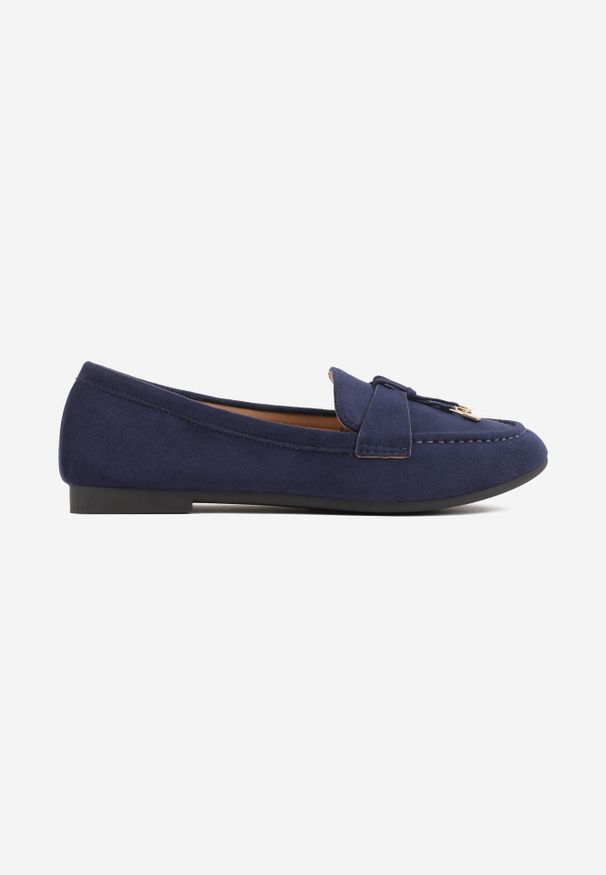 Renee - Granatowe Mokasyny Ozdobione Metalowymi Aplikacjami Eunilla. Okazja: na co dzień. Kolor: niebieski. Materiał: jeans. Wzór: aplikacja. Styl: elegancki, klasyczny, casual