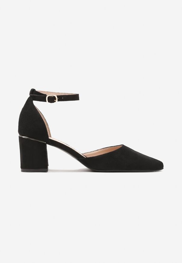 Born2be - Czarne Czółenka na Obcasie Zapinane Wokół Kostki ze Szpiczastym Noskiem Sigra. Nosek buta: szpiczasty. Kolor: czarny. Obcas: na obcasie. Styl: klasyczny. Wysokość obcasa: średni