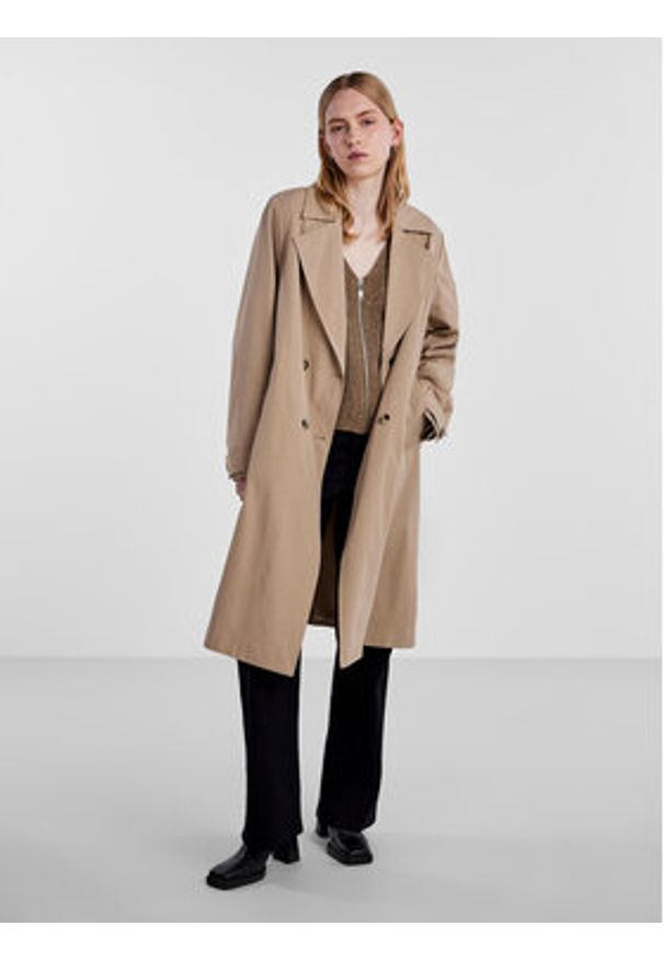 Pieces Trencz 17141582 Beżowy Loose Fit. Kolor: beżowy. Materiał: syntetyk