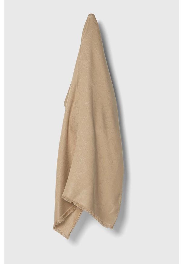 MOSCHINO - Moschino szal z domieszką wełny kolor beżowy gładki. Kolor: beżowy. Materiał: wełna. Wzór: gładki