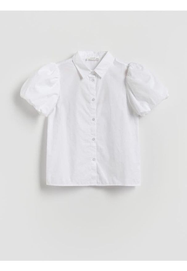 Reserved - Biała koszula z bufkami - biały. Kolor: biały. Materiał: bawełna