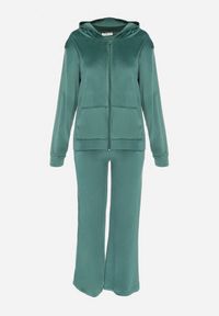Born2be - Ciemnozielony Welurowy Komplet Dresowy Bluza z Kapturem i Szerokie Spodnie Atiferi. Kolor: zielony. Materiał: welur, dresówka #6