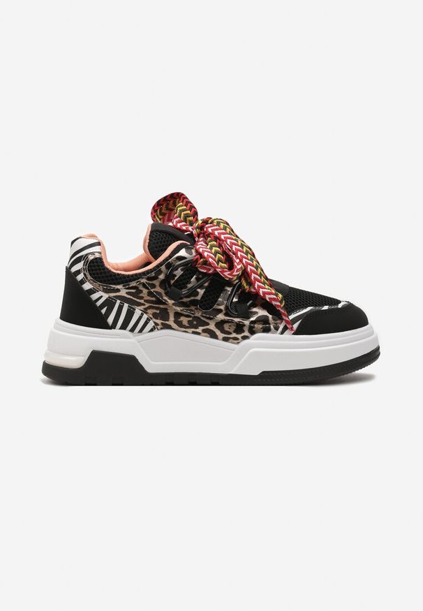 Born2be - Czarne Sneakersy na Niskiej Platformie z Szerokimi Sznurówkami Gritte. Kolor: czarny. Obcas: na platformie