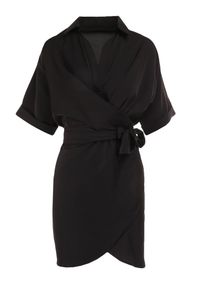 Born2be - Czarna Sukienka Menelous. Kolor: czarny. Typ sukienki: koszulowe, kopertowe. Styl: elegancki. Długość: mini #4