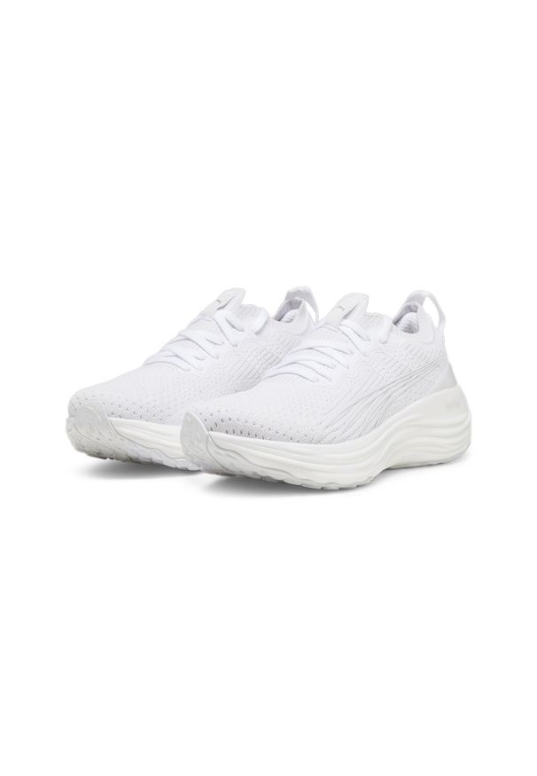 Puma - Damskie dzianinowe buty do biegania ForeverRun NITRO PUMA White Feather Gray. Kolor: biały, wielokolorowy, szary. Materiał: dzianina. Sport: bieganie