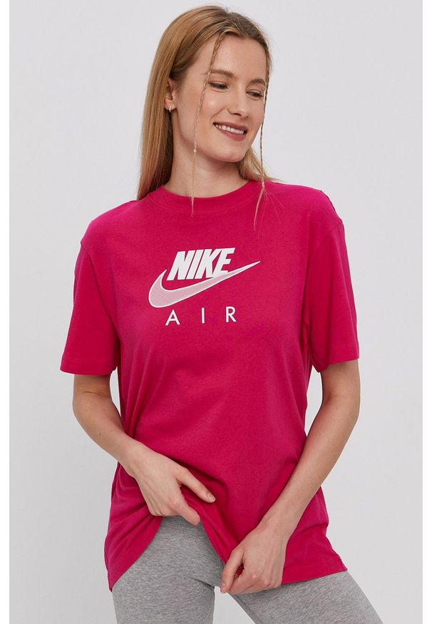 Nike Sportswear - T-shirt Air W. Okazja: na co dzień. Kolor: różowy. Materiał: bawełna, dzianina. Wzór: aplikacja. Styl: casual