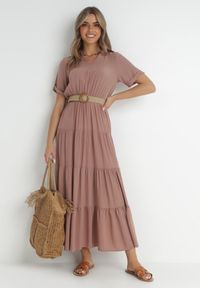Born2be - Różowa Sukienka Granet. Kolor: różowy. Materiał: tkanina. Długość rękawa: krótki rękaw. Wzór: aplikacja, gładki. Typ sukienki: rozkloszowane. Styl: klasyczny, retro. Długość: maxi #3