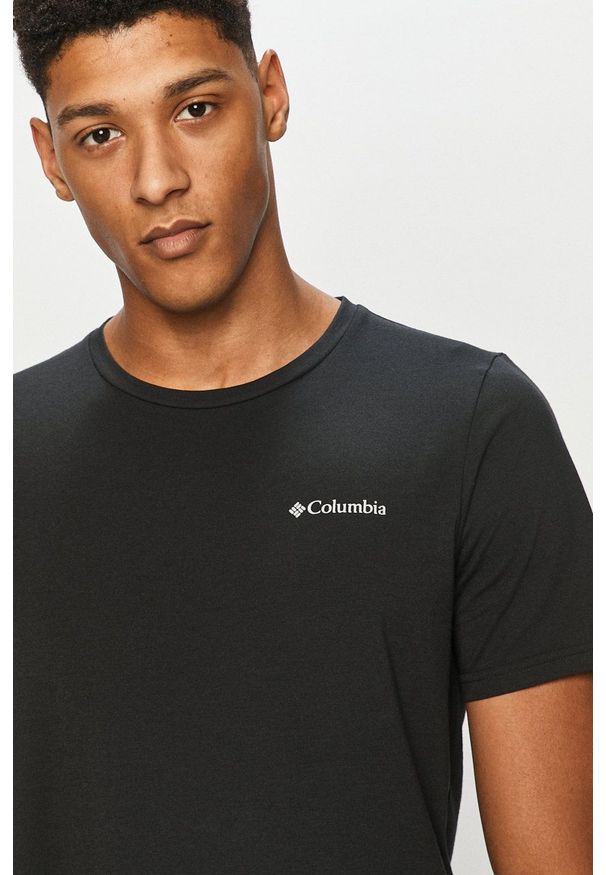 columbia - Columbia - T-shirt. Okazja: na co dzień. Kolor: czarny. Materiał: włókno, dzianina, skóra, syntetyk. Wzór: jednolity, ze splotem, gładki. Styl: casual