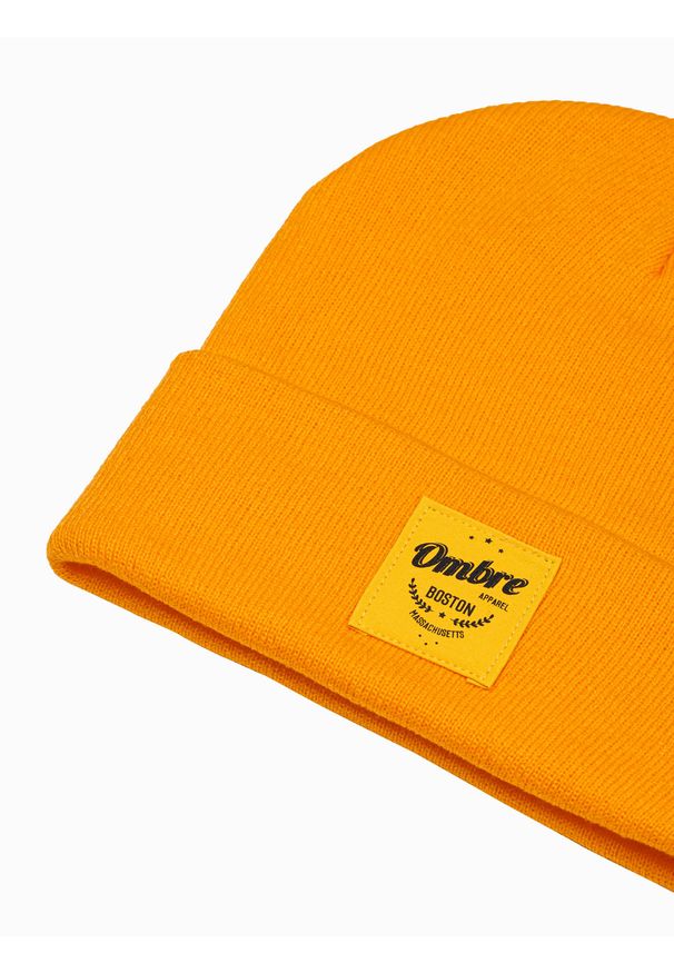Ombre Clothing - Czapka męska H103 - żółta - uniwersalny. Kolor: żółty. Materiał: akryl