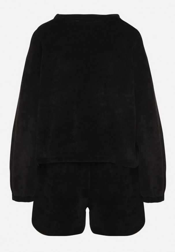 Born2be - Czarny Dzianinowy Komplet Bluza i Szorty Novanisa. Kolor: czarny. Materiał: dzianina