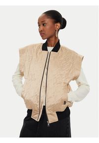 Karl Lagerfeld - KARL LAGERFELD Kurtka bomber 245W1506 Beżowy Regular Fit. Typ kołnierza: dekolt w karo. Kolor: beżowy. Materiał: syntetyk
