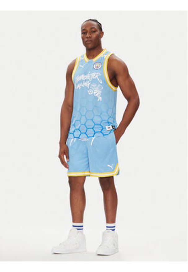 Puma Szorty sportowe Hoops Manchester City 631694 Błękitny Regular Fit. Kolor: niebieski. Materiał: syntetyk