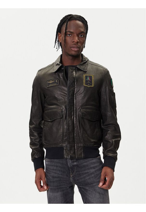 Aeronautica Militare Kurtka skórzana 252PN0895U100839 Czarny Regular Fit. Kolor: czarny. Materiał: skóra