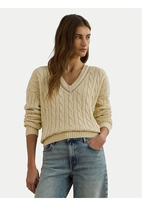 Lauren Ralph Lauren - LAUREN RALPH LAUREN Sweter 200971374002 Beżowy Relaxed Fit. Kolor: beżowy. Materiał: bawełna