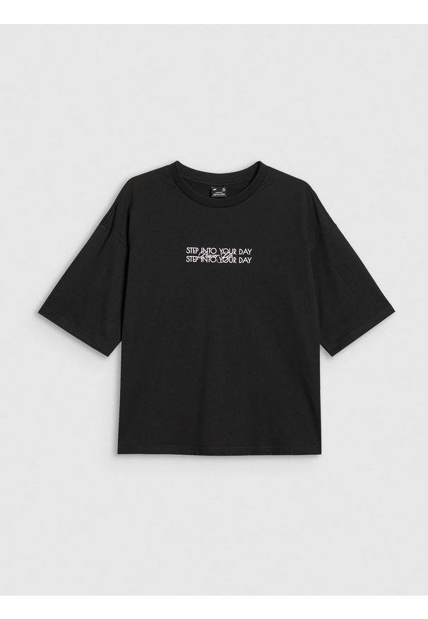 4f - 4F T-shirt oversize z nadrukiem damski - czarny S. Kolor: czarny. Wzór: nadruk