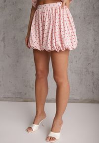 Renee - Różowy Bawełniano-Wiskozowy Komplet Balloon w Groszki Wiązany Top i Szorty Luxina. Kolor: różowy. Materiał: wiskoza, bawełna. Wzór: grochy #4