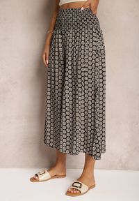 Renee - Czarno-Beżowe Szerokie Spodnie Bawełniane z Wysokim Stanem i Długością 7/8 Jorste. Stan: podwyższony. Kolor: czarny. Materiał: bawełna #3