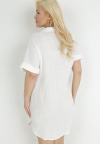 Born2be - Biała Bawełniana Sukienka Pudełkowa z Kołnierzykiem Aillia. Kolekcja: plus size. Kolor: biały. Materiał: bawełna. Typ sukienki: dla puszystych. Długość: mini #5