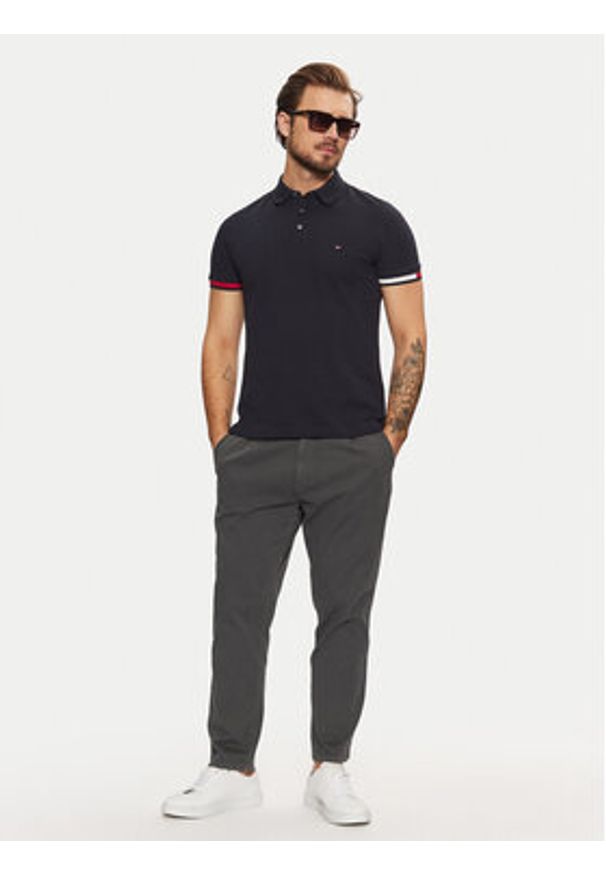 TOMMY HILFIGER - Tommy Hilfiger Polo Flag Cuff MW0MW37518 Granatowy Slim Fit. Typ kołnierza: polo. Kolor: niebieski. Materiał: bawełna