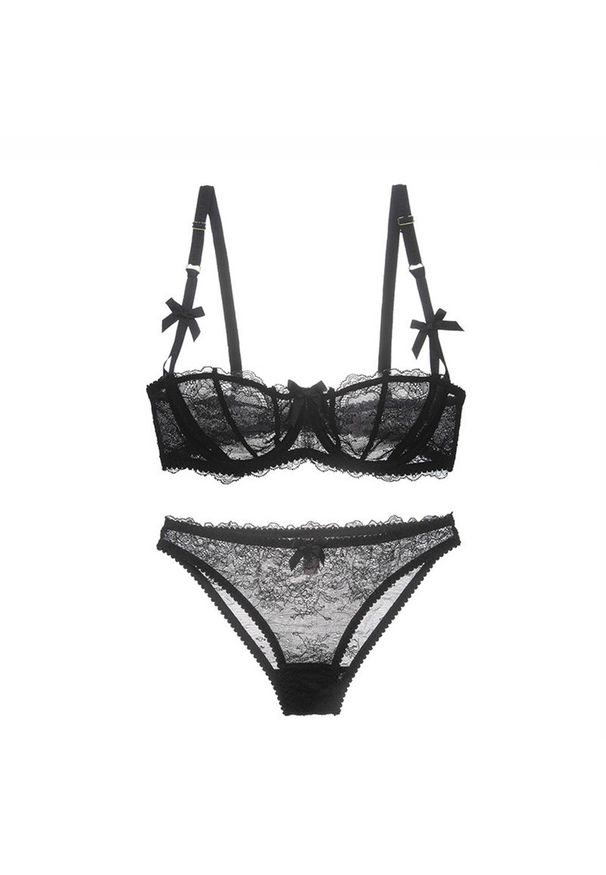 Intica - Koronkowy komplet bielizny z subtelnymi kokardkami na specjalne okazje Aristea. Kolor: czarny. Materiał: koronka. Wzór: aplikacja