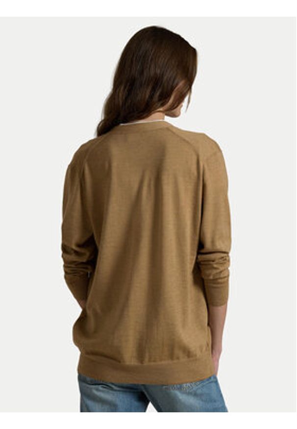 Polo Ralph Lauren Kardigan 211956233001 Beżowy Relaxed Fit. Typ kołnierza: polo. Kolor: beżowy. Materiał: wełna