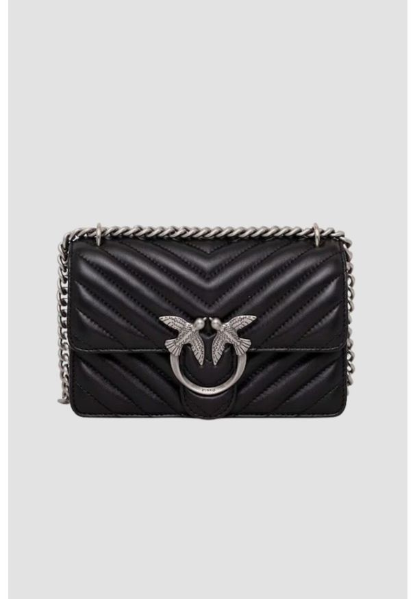 Pinko - PINKO Czarna kopertówka damska ze srebrnymi okuciami Love One Mini DC. Kolor: czarny. Styl: casual, elegancki, klasyczny, wizytowy