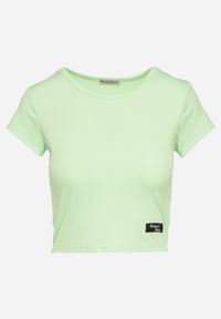 Born2be - Jasnozielona Koszulka T-shirt z Krótkim Rękawem z Prążkowanej Dzianiny Nuvolia. Kolor: zielony. Materiał: dzianina, prążkowany. Długość rękawa: krótki rękaw. Długość: krótkie. Sezon: lato #7