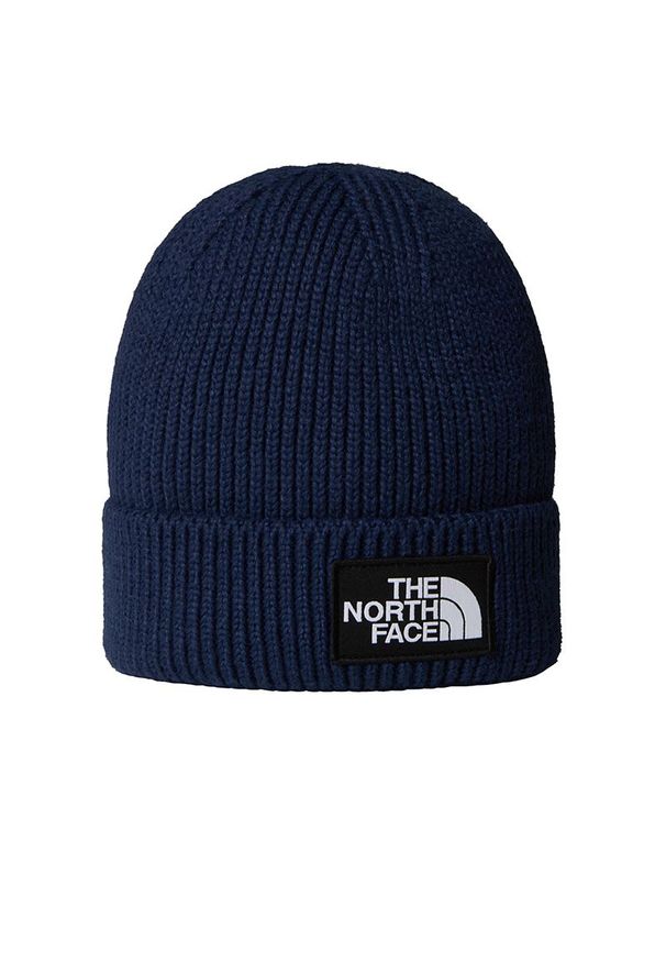 Czapka unisex The North Face Logo Box Beanie 0A8CHE8K21 - granatowa. Kolor: niebieski. Materiał: poliester. Wzór: aplikacja. Styl: klasyczny