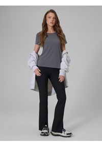 4f - 4F T-shirt slim gładki damski - szary XL. Okazja: na co dzień. Kolor: szary. Materiał: dzianina, elastan, bawełna. Wzór: gładki. Styl: casual, klasyczny #2