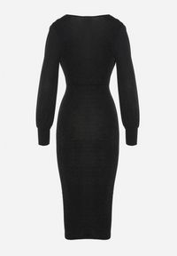 Born2be - Czarna Dopasowana Sukienka z Kopertowym Dekoltem i Bufiastymi Rękawami Ulonissa. Kolor: czarny. Materiał: tkanina. Typ sukienki: kopertowe. Styl: klasyczny #6