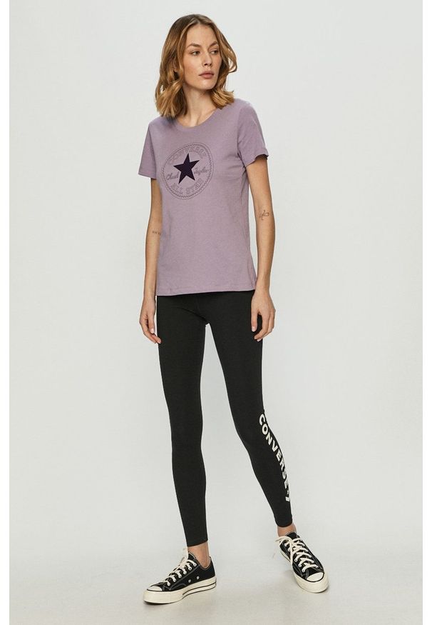 Converse - Legginsy. Kolor: czarny. Materiał: dzianina. Wzór: nadruk