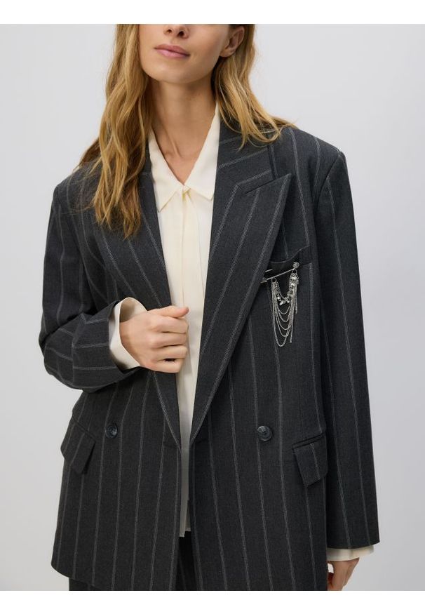 Reserved - Marynarka z wiskozą - ciemnoszary. Kolor: szary. Materiał: wiskoza