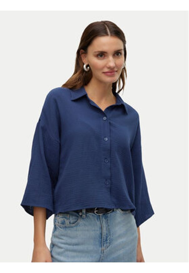 Vero Moda Koszula Natali 10279685 Granatowy Standard Fit. Kolor: niebieski. Materiał: bawełna