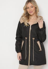 Born2be - Czarna Kurtka Parka z Kapturem i Ściągaczem w Pasie Sizana. Okazja: na co dzień, na spacer. Typ kołnierza: kaptur. Kolor: czarny. Materiał: jeans. Styl: klasyczny, elegancki, casual #7