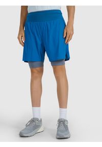 4f - 4F Spodenki 2w1 do biegania w terenie szybkoschnące męskie - granatowe XL. Kolor: niebieski. Materiał: tkanina, elastan, włókno, syntetyk, materiał. Długość: krótkie. Wzór: gładki. Sport: fitness, bieganie #2