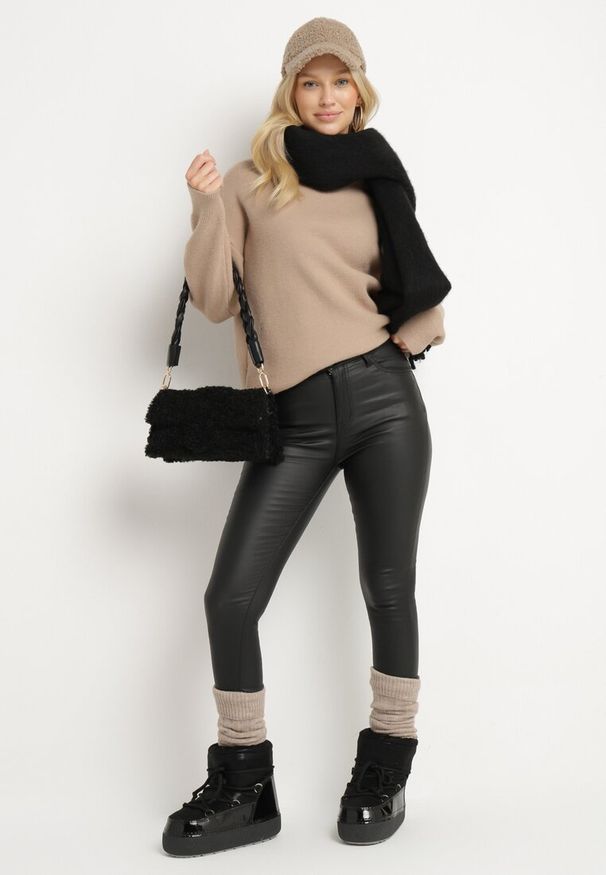 Born2be - Czarne Spodnie Skinny z Imitacji Skóry Daciss. Kolor: czarny. Materiał: skóra