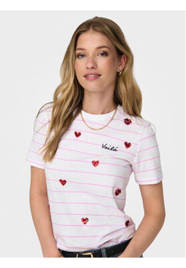 only - ONLY T-Shirt Kita 15316574 Biały Regular Fit. Kolor: biały. Materiał: bawełna